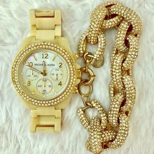 J Crew Pave Gold Chain Link Bracelet